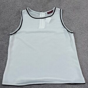 Isabella Tank Top Women Medium White Excellent Black Trim Sleeveless Blouse